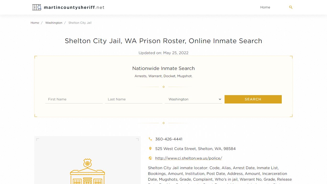 Shelton City Jail, WA Prison Roster, Online Inmate Search