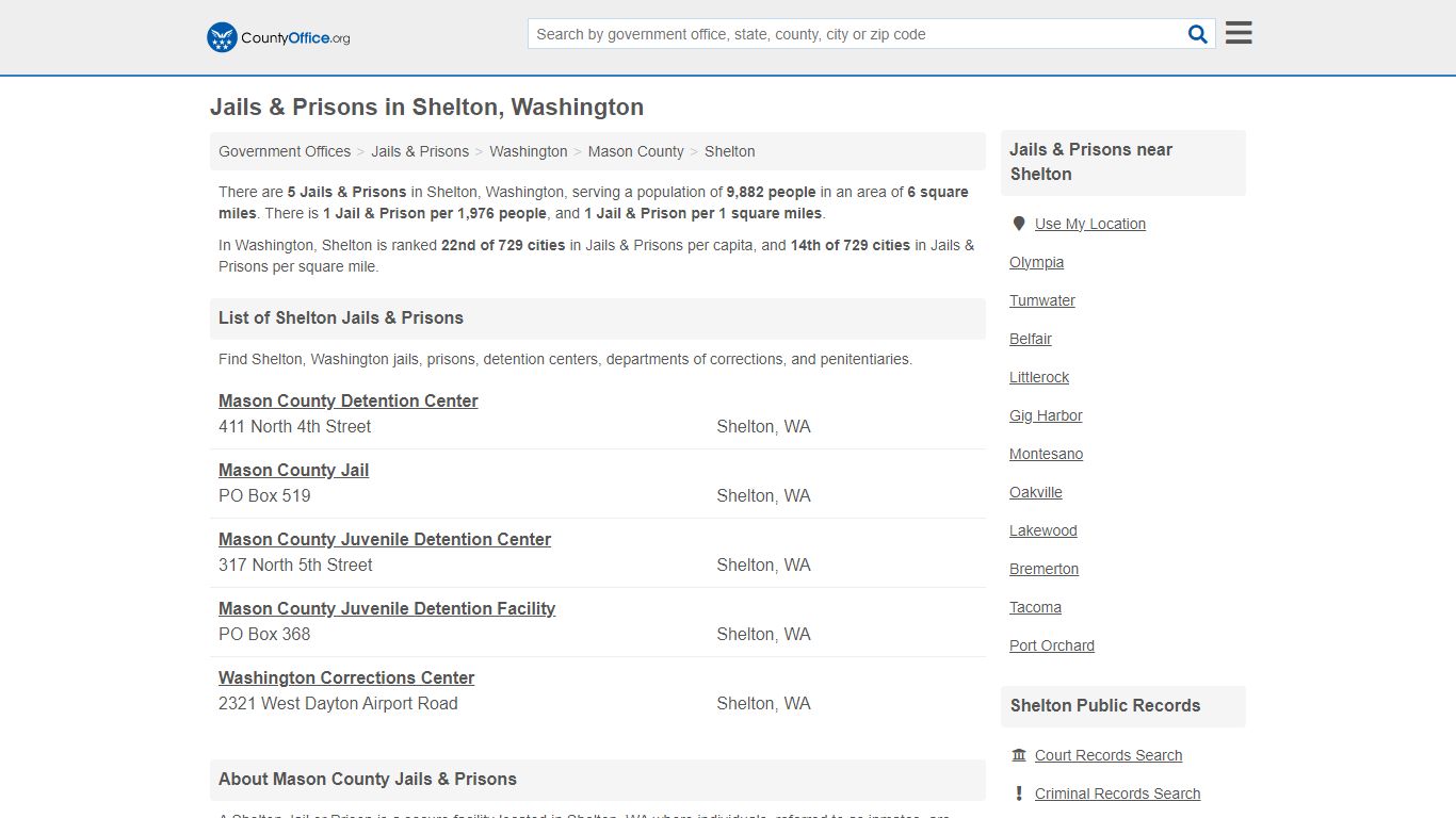 Jails & Prisons - Shelton, WA (Inmate Rosters & Records) - County Office