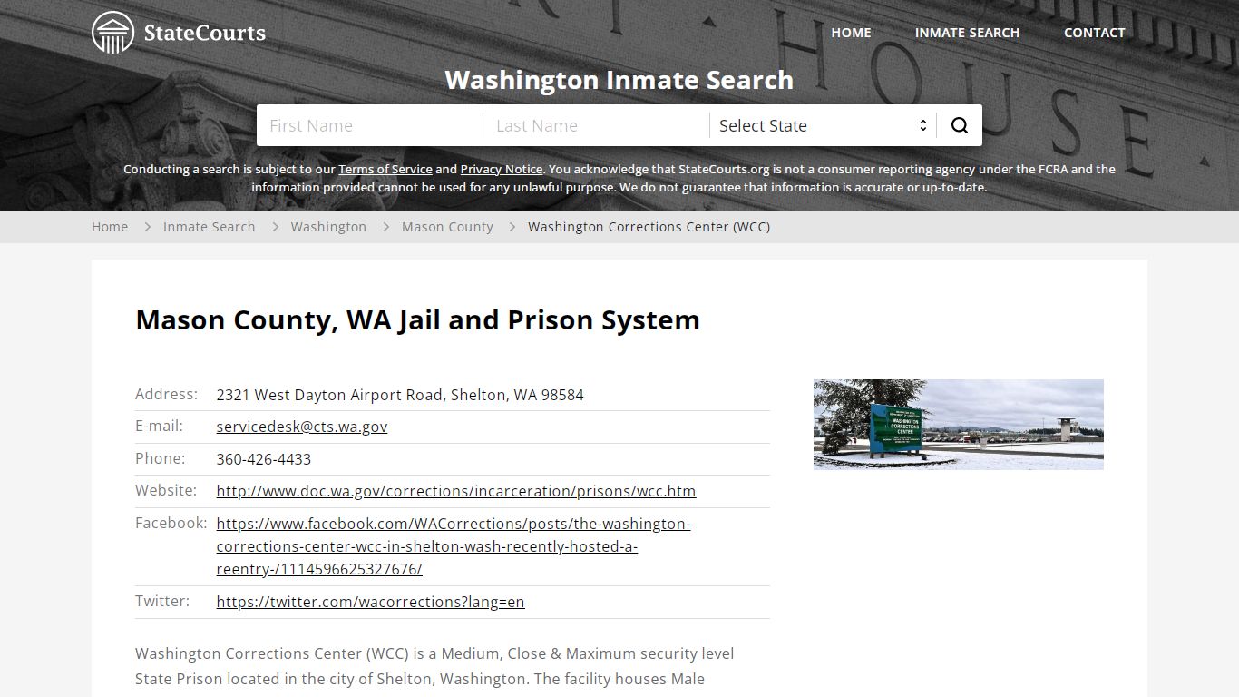 Washington Corrections Center (WCC) Inmate Records Search, Washington ...
